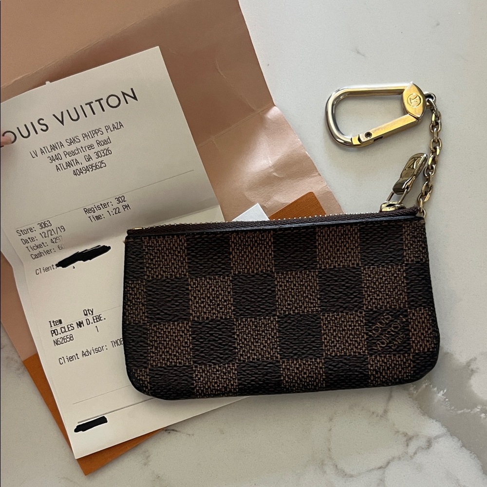 Authentic Louis Vuitton Brown Key Pouch with Gold Clip